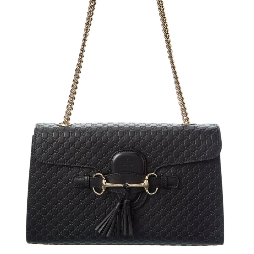 Gucci Black Shoulder Bag with Gold Chain